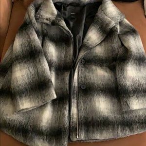 Plaid wool coat with bell sleeves